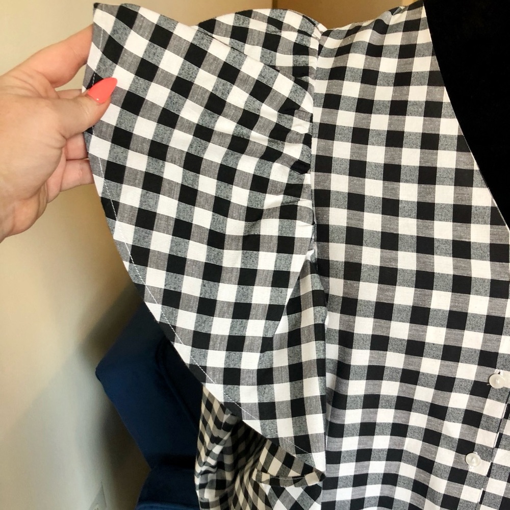 ASOS Black White Gingham Long Sleeve Button Front Top Size Medium - Picture 3 of 6